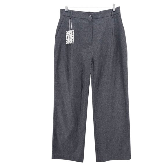 NWT LES SUBLIMES Gray Pleated VIC Flannel Pants Palazzo Wide Leg Size 44 - Picture 1 of 9